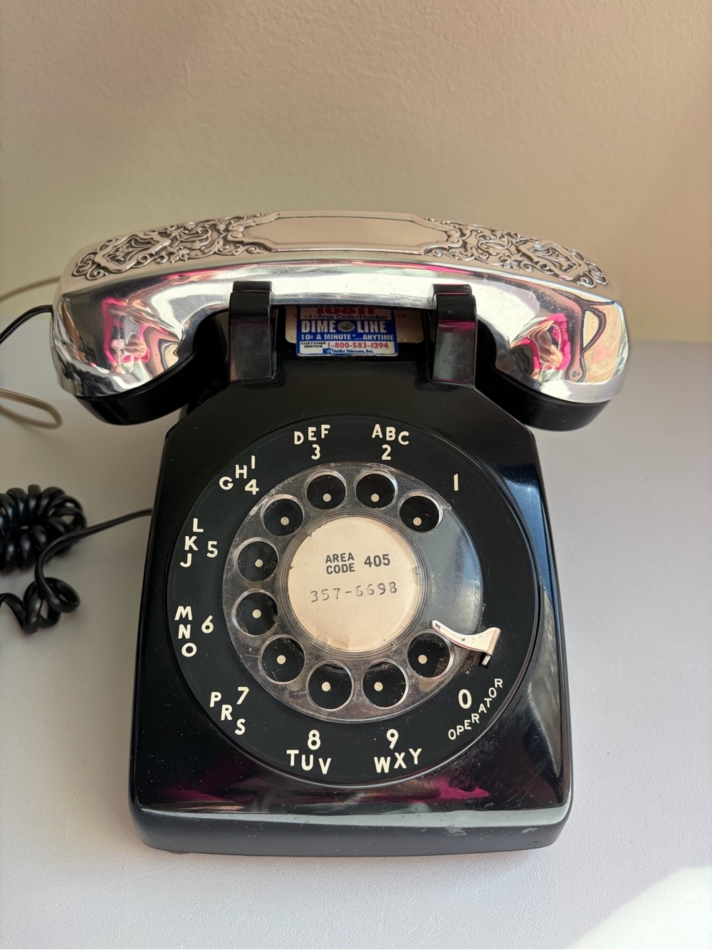 Bell System Western Electric Blk Rotary 500DM Desk Phone With Silverplate Cover